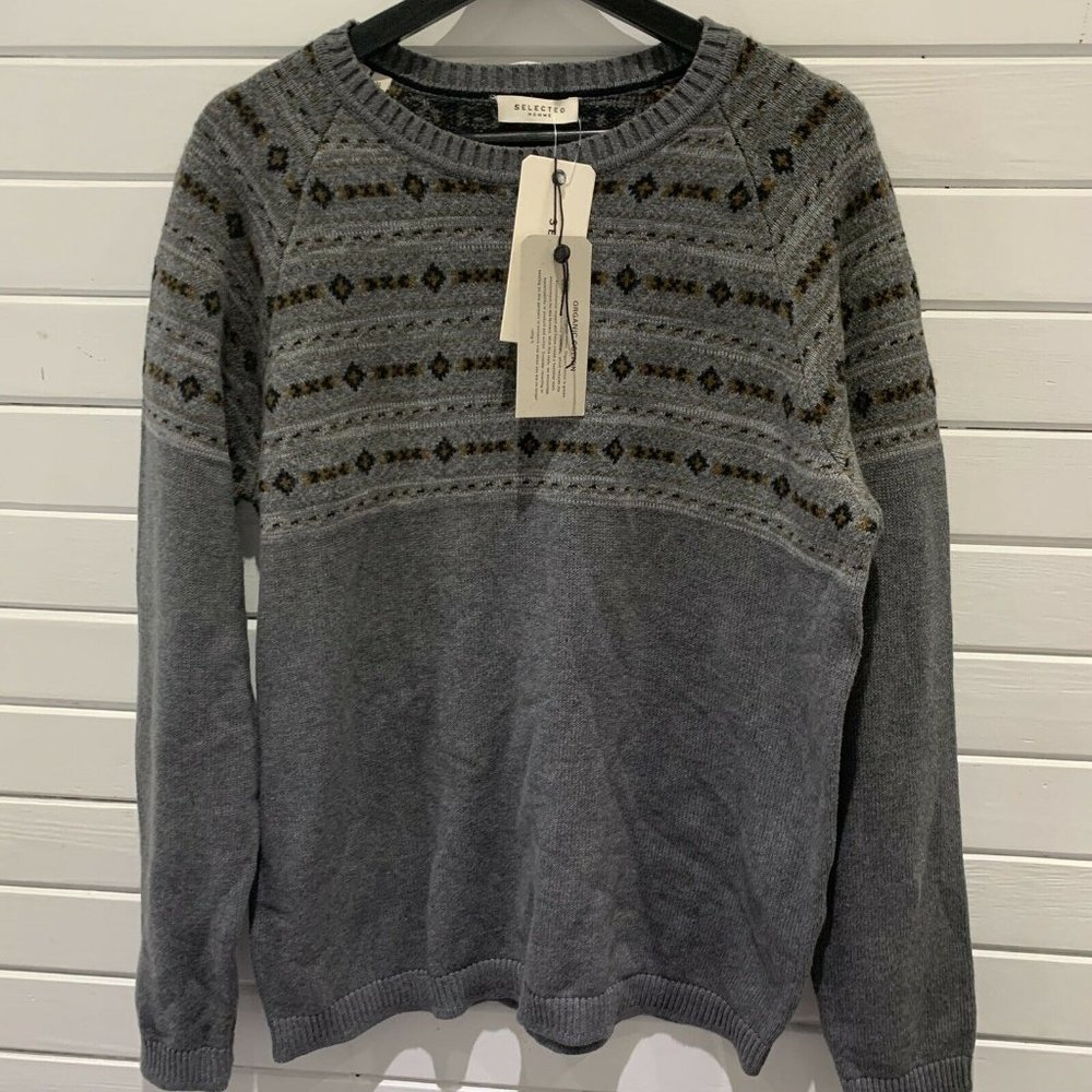NWT Selected Homme Women organic cotton fair isle knitted jumper Sweaters XL